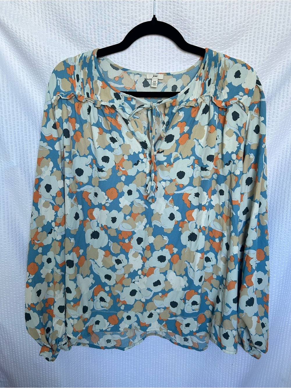 Joie Blue Orange Floral Tie-Front Long Sleeve Blouse Size Large